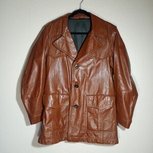 Vintage Leather 70s William Barry Wide Lapel Western Yoke Funky Retro Jacket M